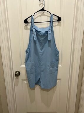 Light Blue Tie-Strap Romper with Front Pockets